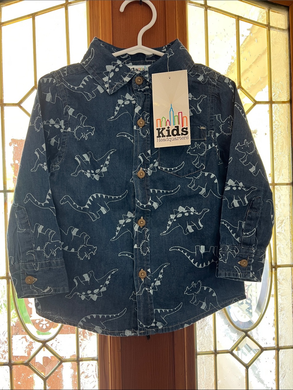 Kids Headquarters Dark Blue Dinosaur Denim Button-Up Jacket